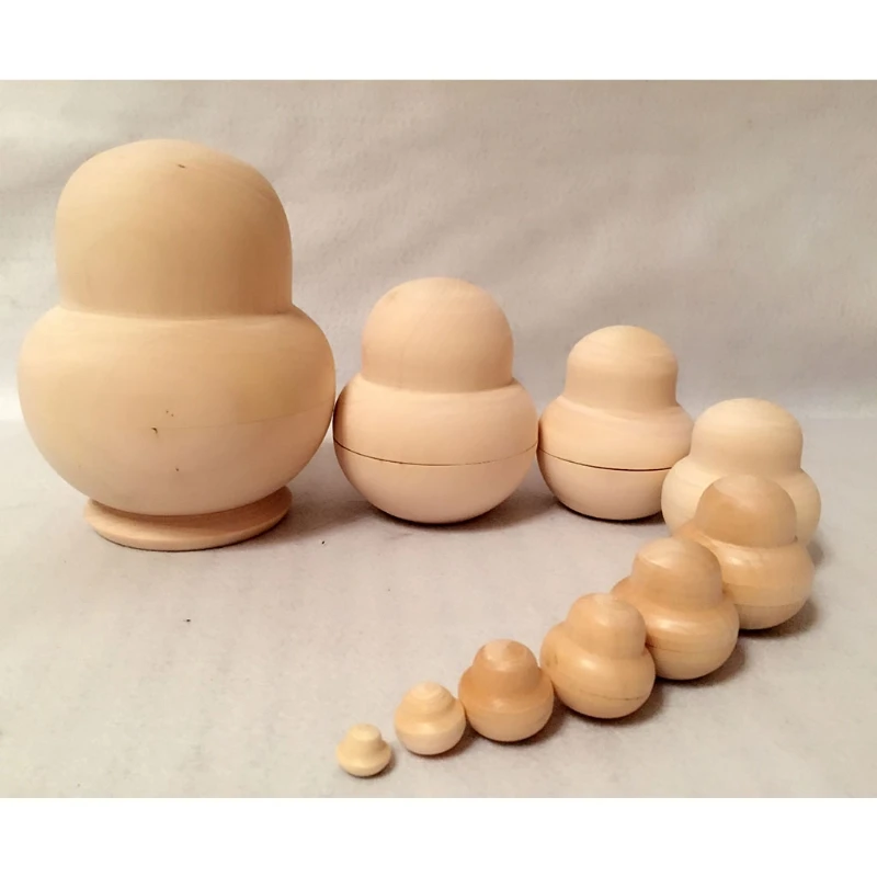 

10pcs DIY Unpainted Blank Wooden Big Belly Shape Russian Nesting Dolls Matryoshka Doll Set for Kids Toy Birthday Home Decoration