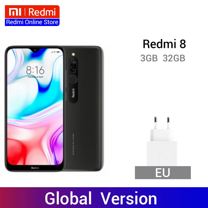 Xiaomi Redmi 8 смартфон с восьмиядерным процессором Snapdragon 439 ОЗУ 3 ГБ ПЗУ 32 12 МП 5000