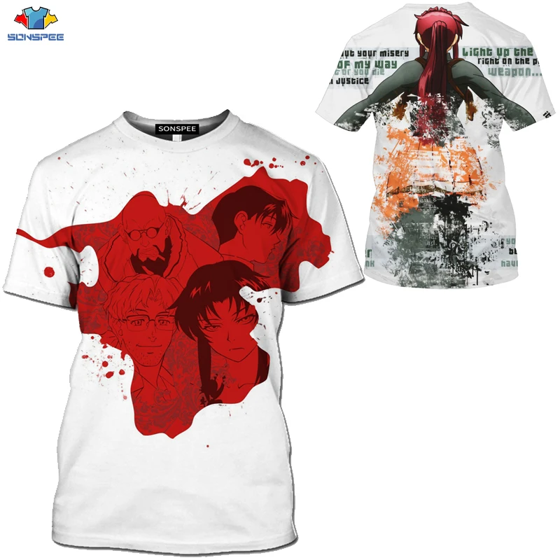 SONSPEE 3D Аниме Черная Лагуна футболка алый Мужская Приключения Shootout рубашка