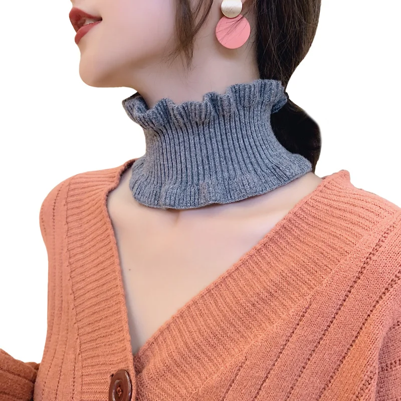

Sparsil Women Winter Knitted Ring Scarf Autumn Spring Fashion Neck Collar Solid Color Ear Collar Wool Small Scarves Female Girl