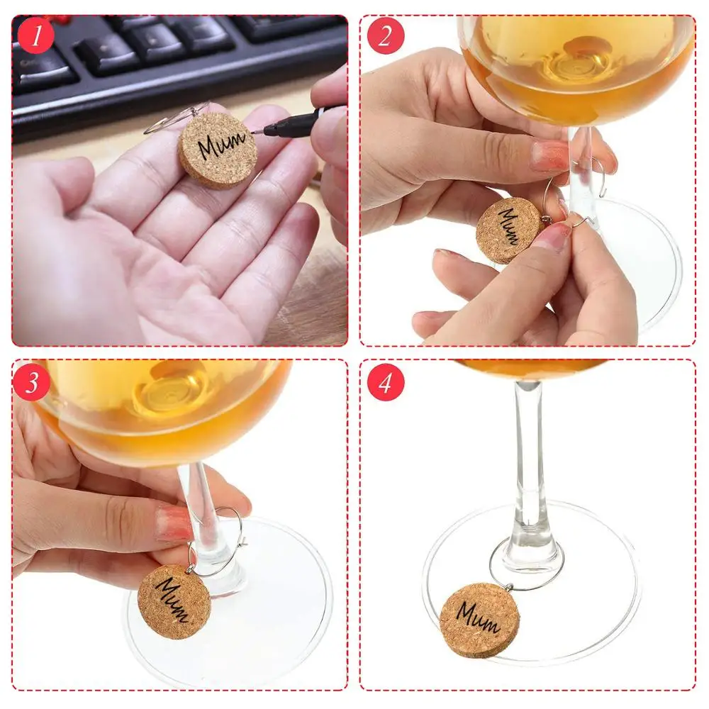 

20Pcs Blank Cork Wine Glass Charms Rings Wire Hoops DIY Marker Write Your Name Drink Sign Goblet Labeling Supplies