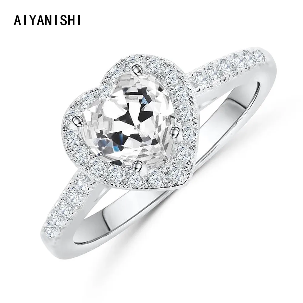 

AIYANISHI 925 Sterling Silver Wedding Ring Heart Halo Finger Rings for Women Silver Engagement Bridal Rings Jewelry Wholesale