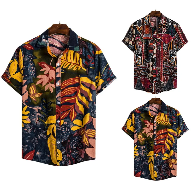 Модные рубашки для мужчин рубашка с коротким рукавом и цветочным принтом