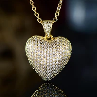 luxury womens heart necklace charming gold plated iced out white zircon chain romantic womens necklace bridal wedding jewelry