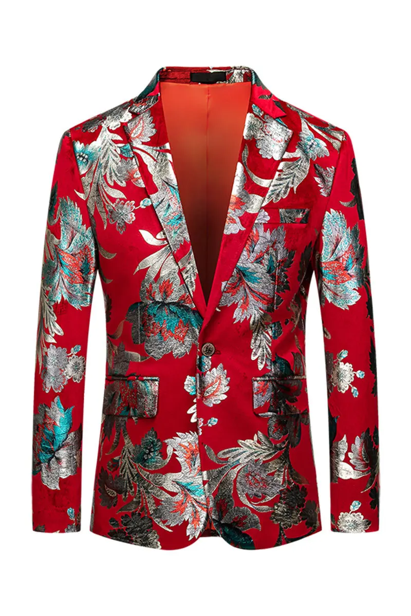 

2021 New Men's Business Casual Red blazer Business Casual Red Bronzing Printed blazer