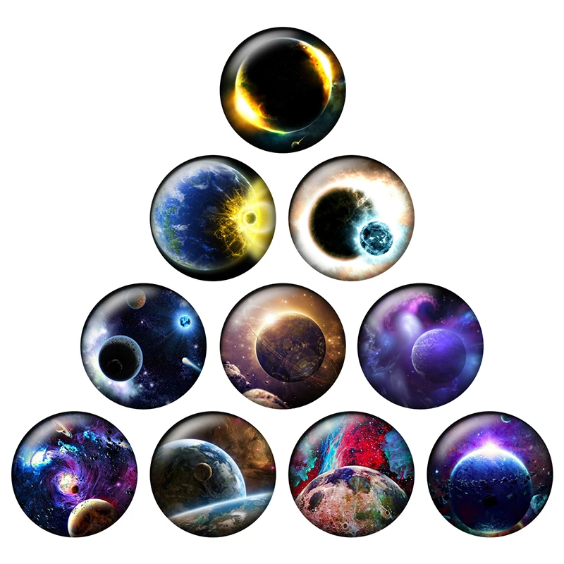 

24pcs/lot Round Glass Cabochon 12mm 14mm 18mm 20mm 25mm Meteorite Explosion Planet DIY Jewelry Making Findings & Components H154