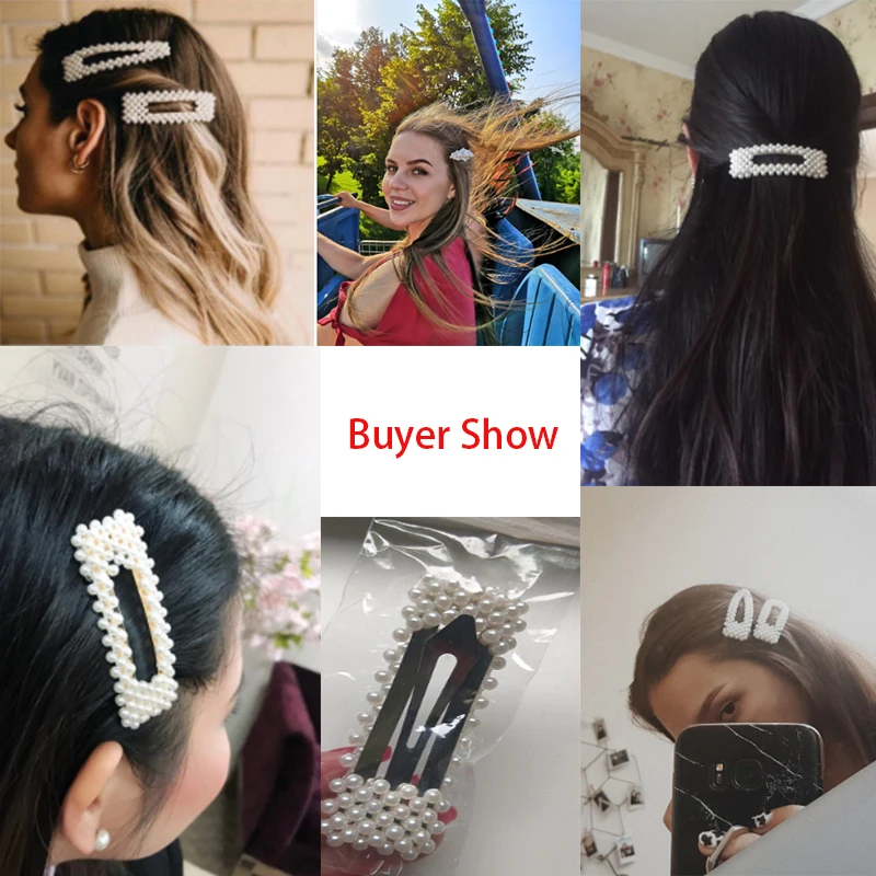 Korean Simulated Pearl Barrettes Beaded Geometric Women Hair Clip Hairgrips Accessories Girls Jewelry Fashion Pins | Украшения и
