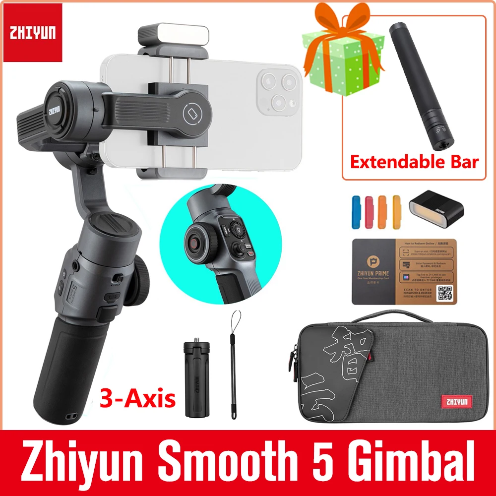 Zhiyun Smooth 5 3-Axis Handheld Gimbal Stabilizer for iPhone 13 12 11 PRO X 8 7 Samsung S21+ S21 Ultra S8+ S8 S7 S6 S5 Smooth 4