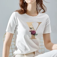 basic womens t shirt 26 letters floral print top t shirt fashion short sleeved summer casual white round neck womens clothing