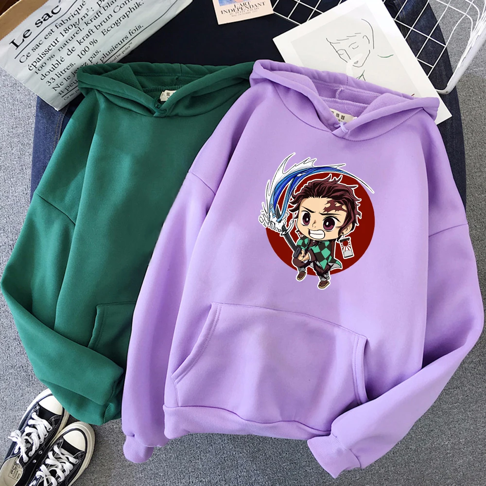 

Tanjirou Cute Print 2021Anime Hoodies Winter Clothes Tops Plus Size Ssweatshirts Women Demon Slayer Tanjiro Warm Kawaii Harajuku
