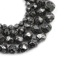 gun black faceted round natural volcanics lava stone spacers loose beads for jewelry making diy accessories 681012mm15