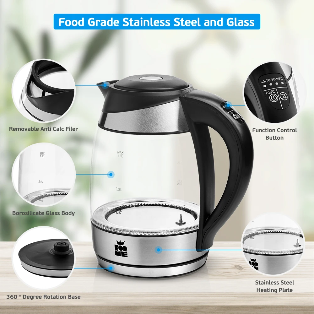 ForMe электрический стеклянный чайник из нержавеющей стали контроль температуры