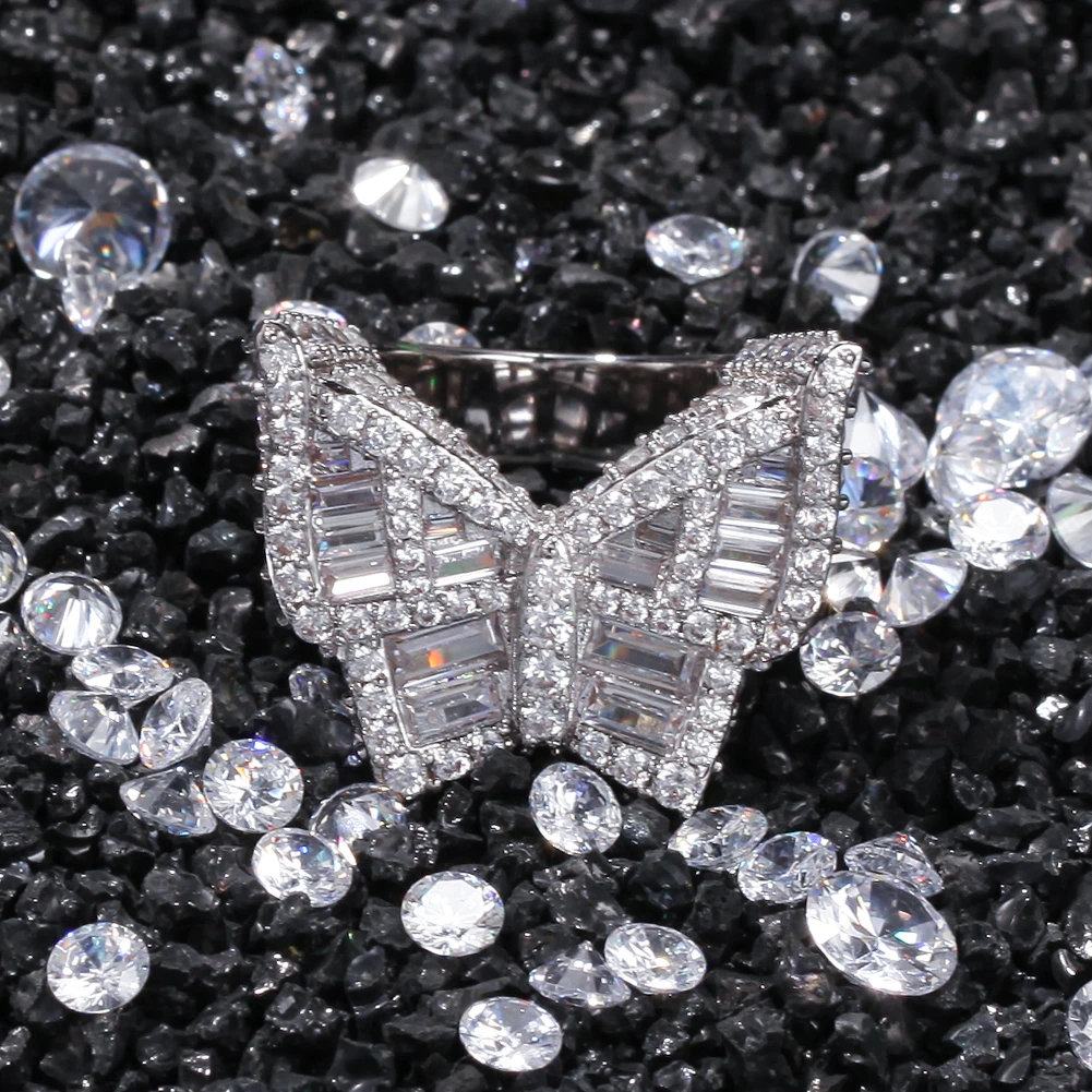 Uwin Бабочка CZ кольца микро проложенные Полный Bling Iced Out кубический циркон Роскошные модные ювелирные изделия Хип-хоп подарок