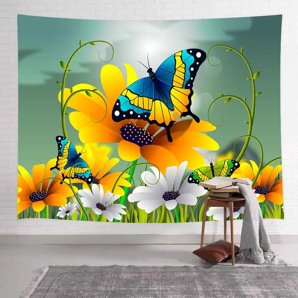 

Butterfly Tapestry Summer Scenery Sunset African Elephant Wall Hanging Tapestries for Living Room Home Dorm Decor