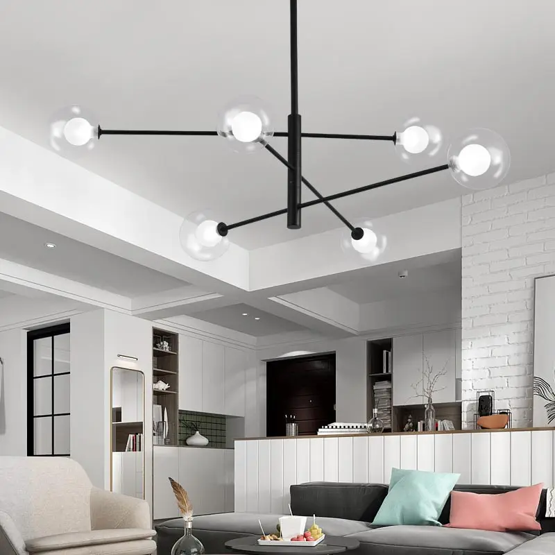 Скандинавские светодиодные люстры черные светильники современная стеклянная