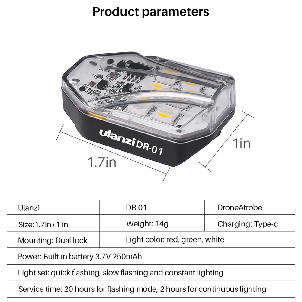 Ulanzi DR-01 3 режима RGB RC Дрон светодиодный легкий вспышка Беспроводная Светодиодная