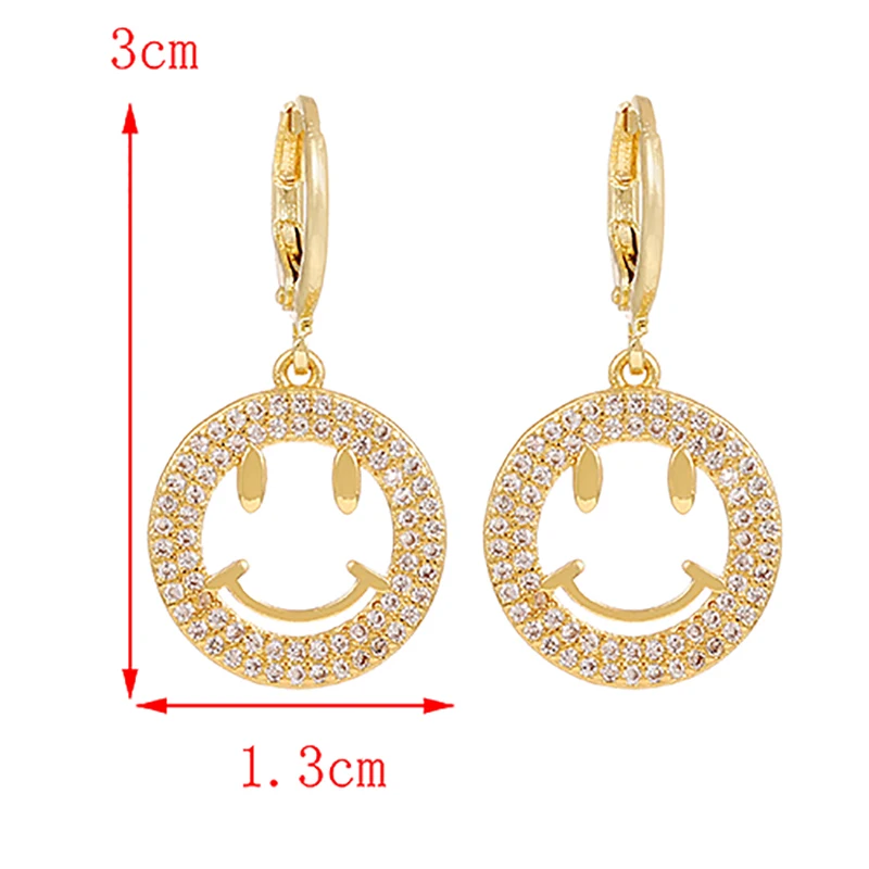 

ZHINI Smile Face Gold Dangle Drop Earrings for Women Luxury Cubic Zircon Long Earring Statement Earring Fashion Jewelry brincos