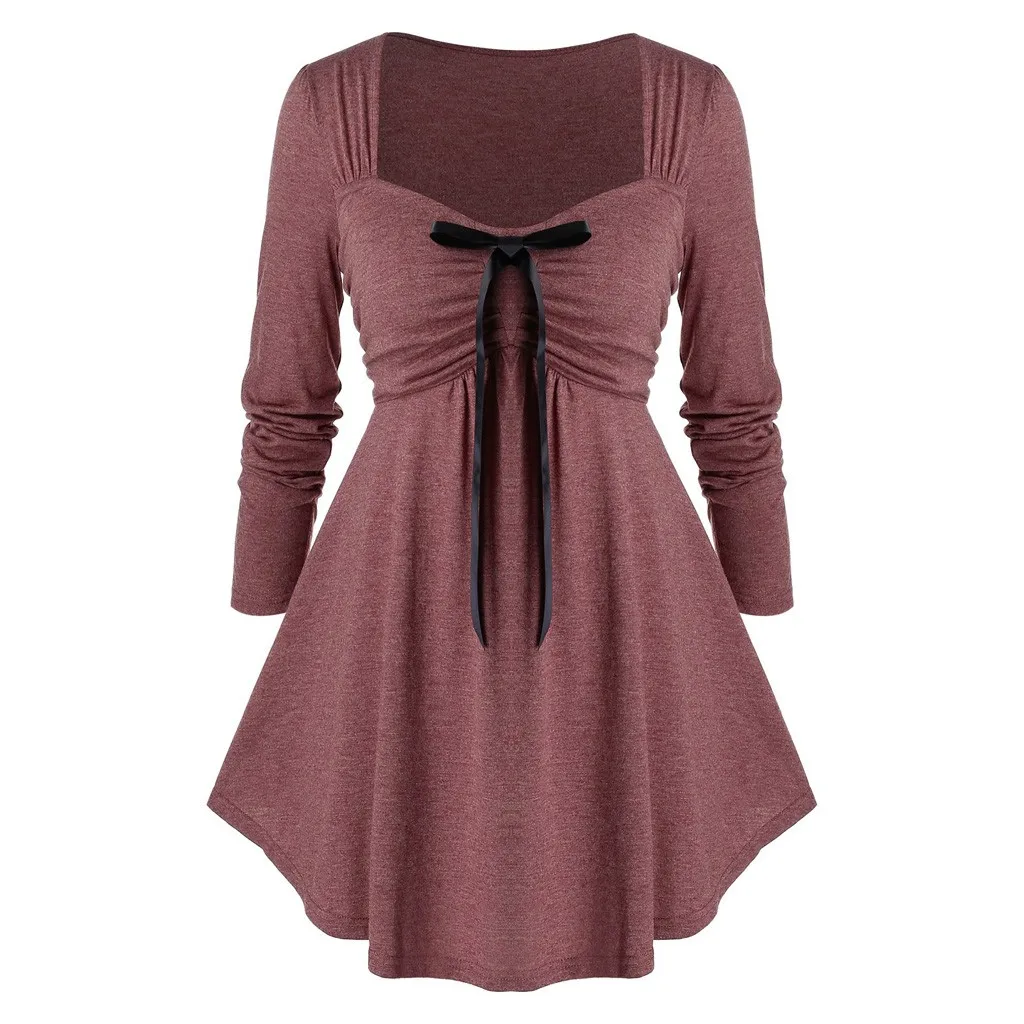 Модная плиссированная туника с бантом блузка размера плюс повседневные зимние