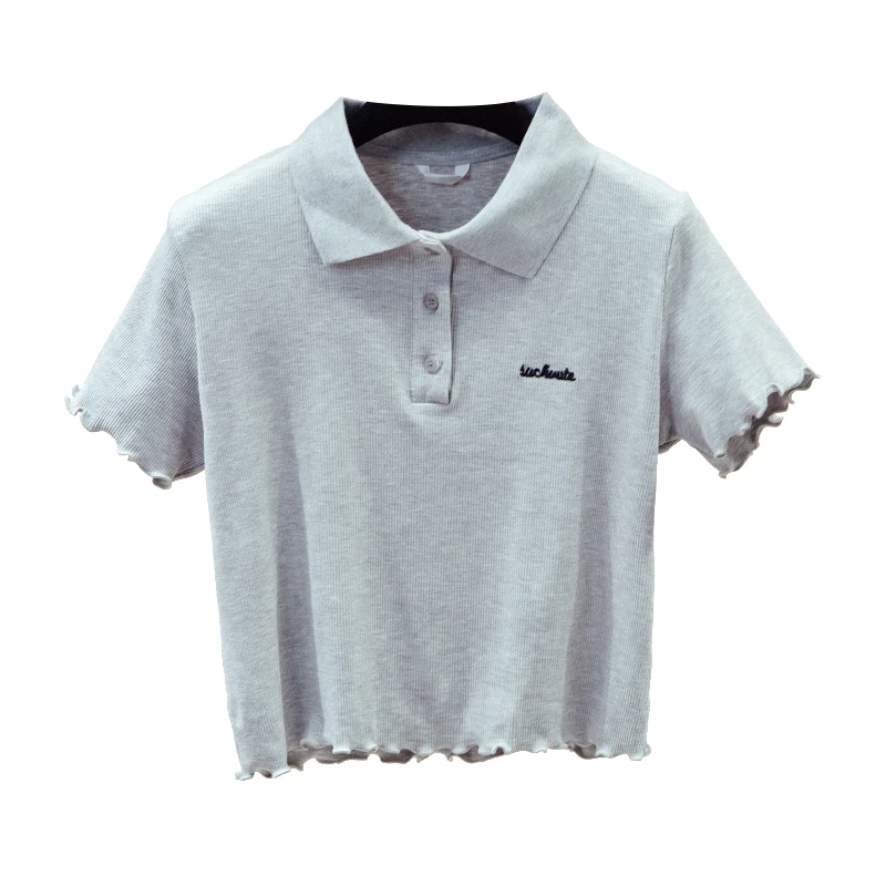 

POLO collar short sleeve shirt 2021 summer new self-cultivation slim cotton top Korean version outerwear women outfits