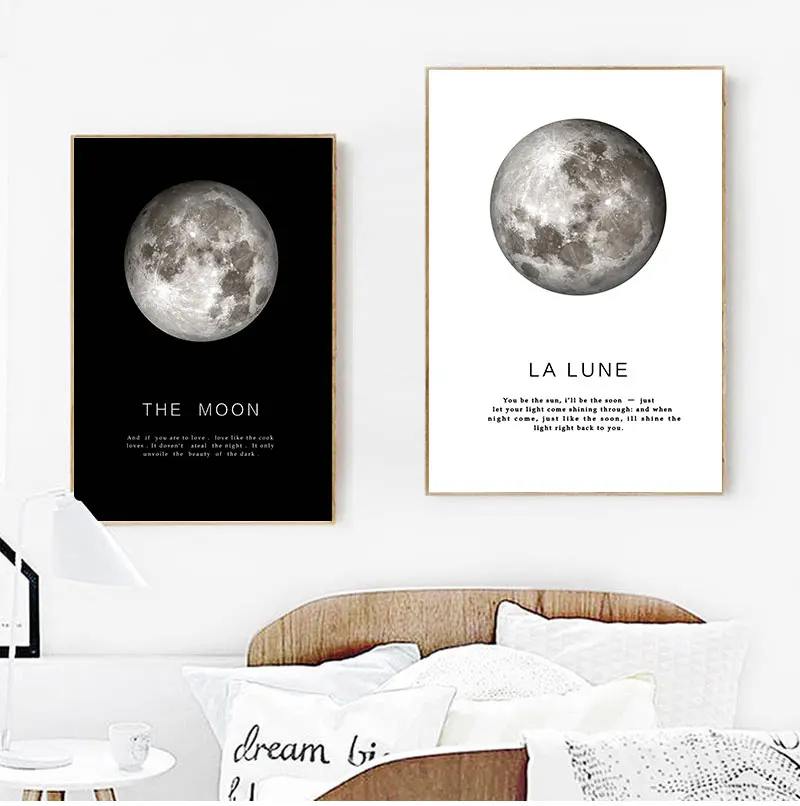 

Черно-белая Настенная картина с цитатами «Луна», декоративная картина, Современное украшение для дома и гостиной