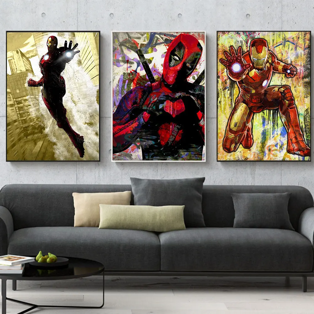 

Marvel Movie Super Hero Character Street Graffiti Art Posters Prints Avengers Canvas Painting Living Room Bedroom Decor Pictures