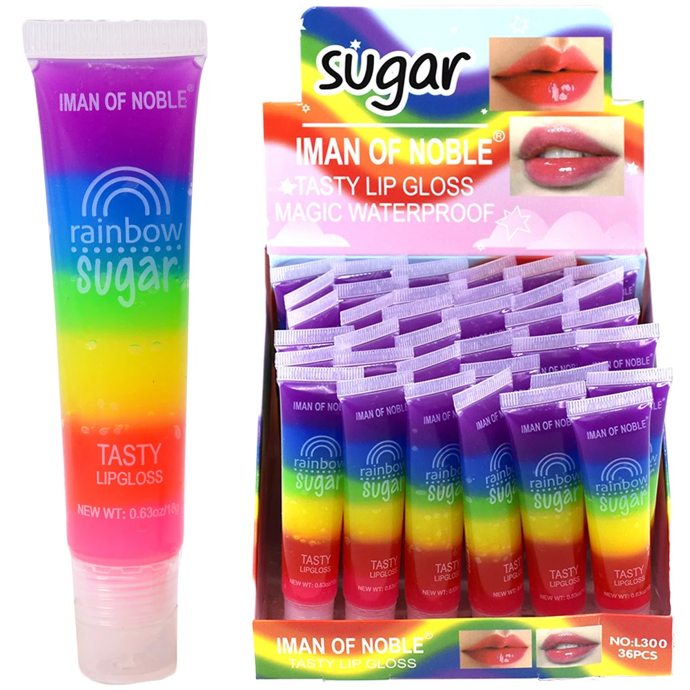 Радужный сахар вкусный блеск для губ прозрачный ароматический фруктовый Жидкий