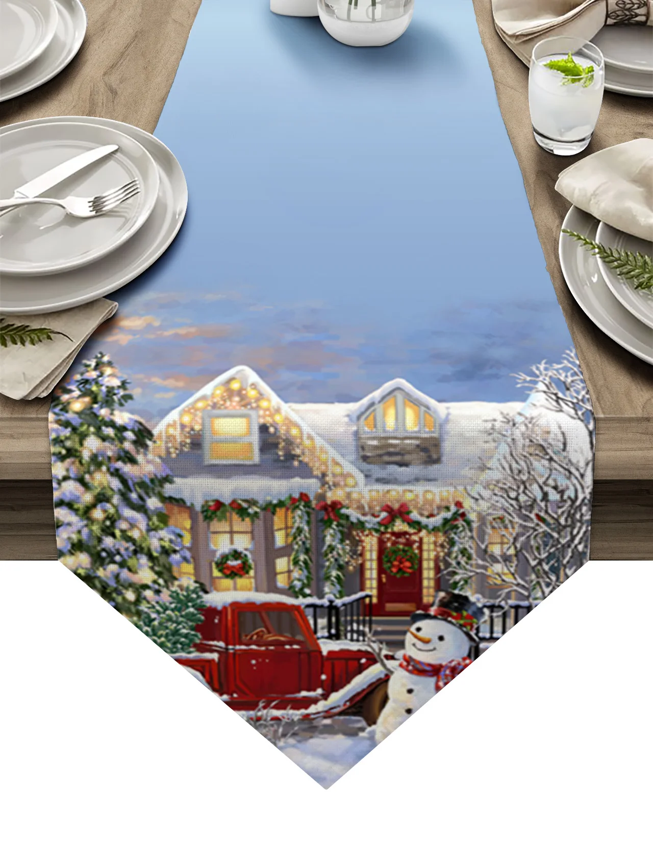 

Christmas Snowman Houses Christmas Tree Truck Table Runners Christmas Table Decoration Tablecloth Home Wedding Table Cover