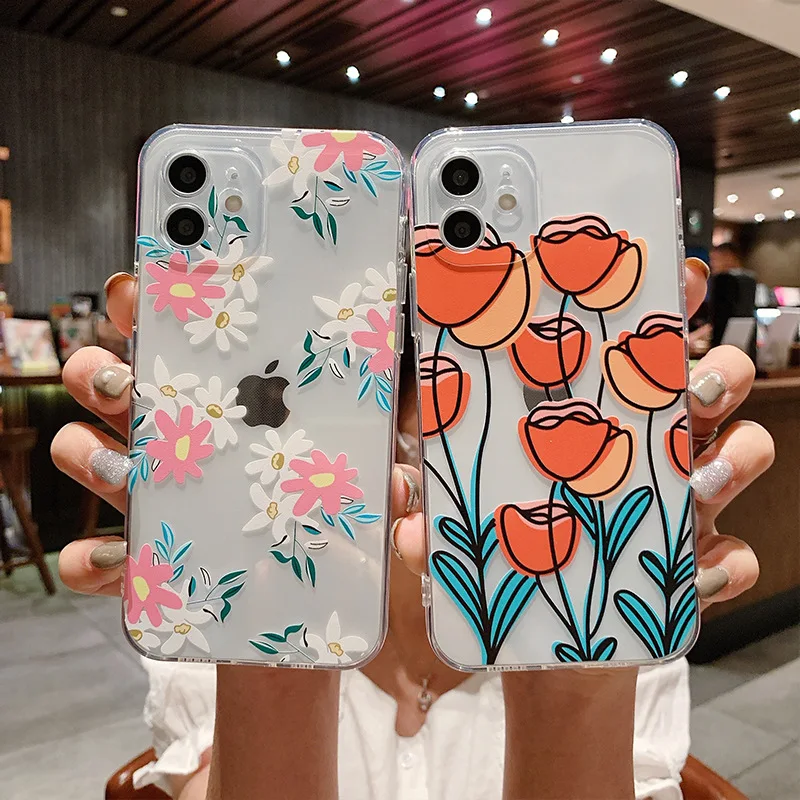 Tulip Flower Cover Case For iPhone 13 12 Mini 11 Pro Max SE Fashion Lavender Phone Case For iPhone X Xs XR 7 8 Plus Floral Cases