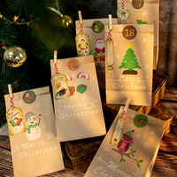24pcsset christmas paper bags diy gift wrapping bag xmas party favor candy bags with advent calendar sticker