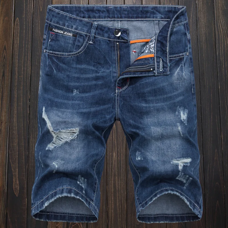 

2C Large Denim Shorts Retro Hole Slim Men's Capris Popular custom logo print on product and package from 1pc dropship