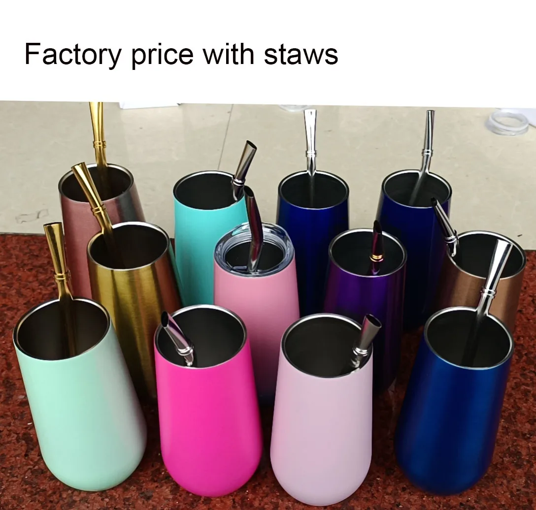 

With Steel Straws Wine Cup Champagne Beer 6oz 12oz Termos Tumbler Stemless Rose Gold Stainless Swig Tumbler Insulated Thermos