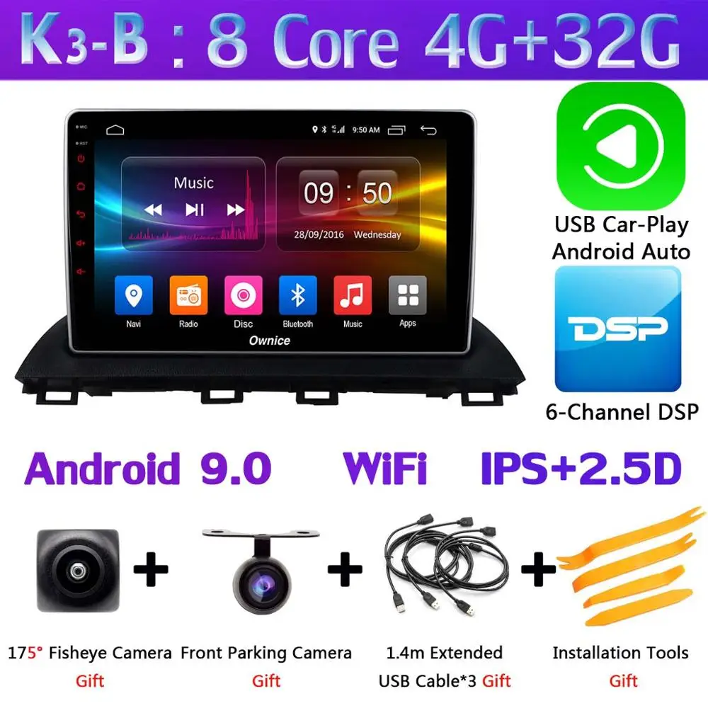 K3-B-CarPlay 10," 1 Din 360 ° панорамный автомобильный dvd-плеер на основе Android для Mazda 3 Mazda 3 Axela Автомобильный gps Радио DSP CarPlay 4G LTE - Цвет: K3-B-CarPlay