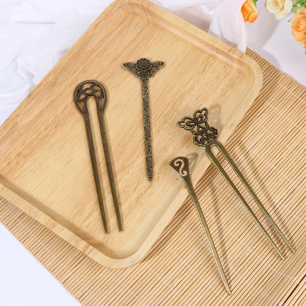 

10PCS Vintage Style Hairpin Royal Court Hairpin Bronze Hair Chopstick Creative Hair Accessories for Actress (Brown)
