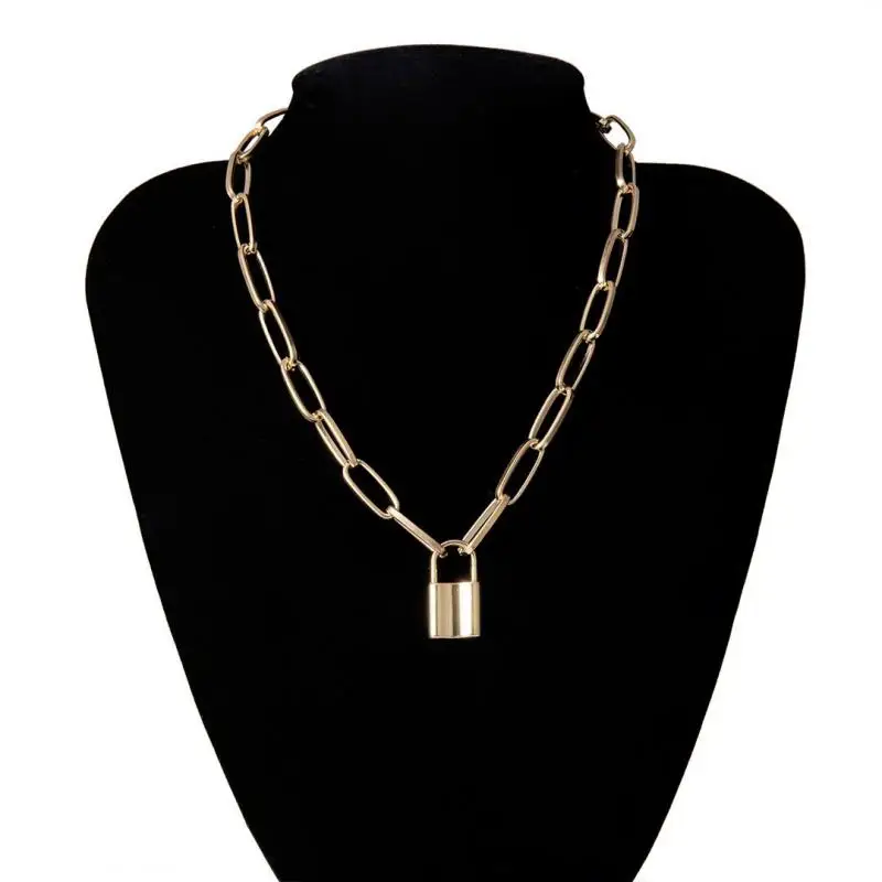 New Personality Punk Geometric Simple Padlock-shaped Wild Temperament Necklace Female Fashion Gothic Jewelry Pendant Necklace