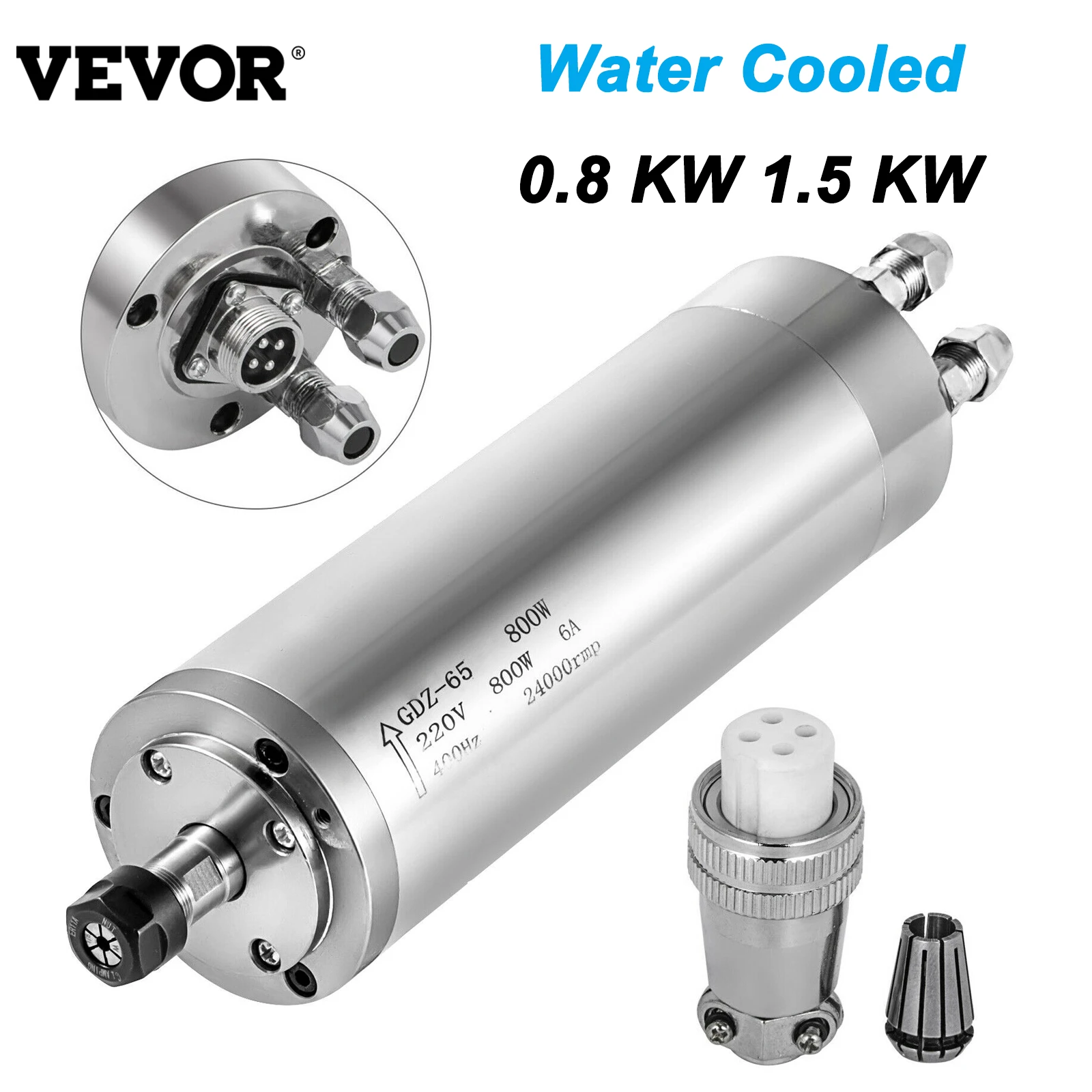 

VEVOR 0.8KW 1.5KW Water Cooled Spindle Motor 220V High Speed ER11 Collet 3 Bearings for CNC Router Engraving Milling Machine