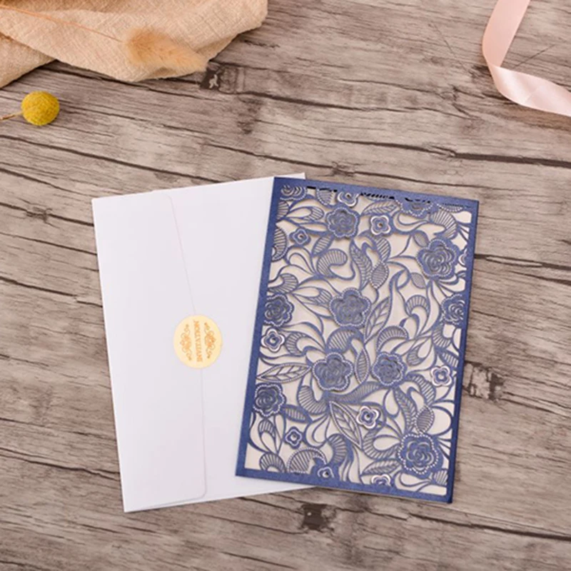 

50pcs Laser Cut Wedding Invitations Card Lace Flora Elegant Greeting Cards Customize Wedding Decoration Party Favor Supplies