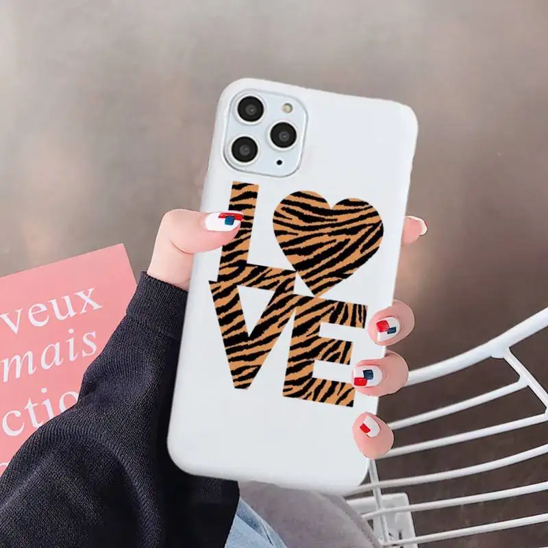 

LOVE Leopard Phone Case White Candy Color for iPhone 6 7 8 11 12 s mini pro X XS XR MAX Plus