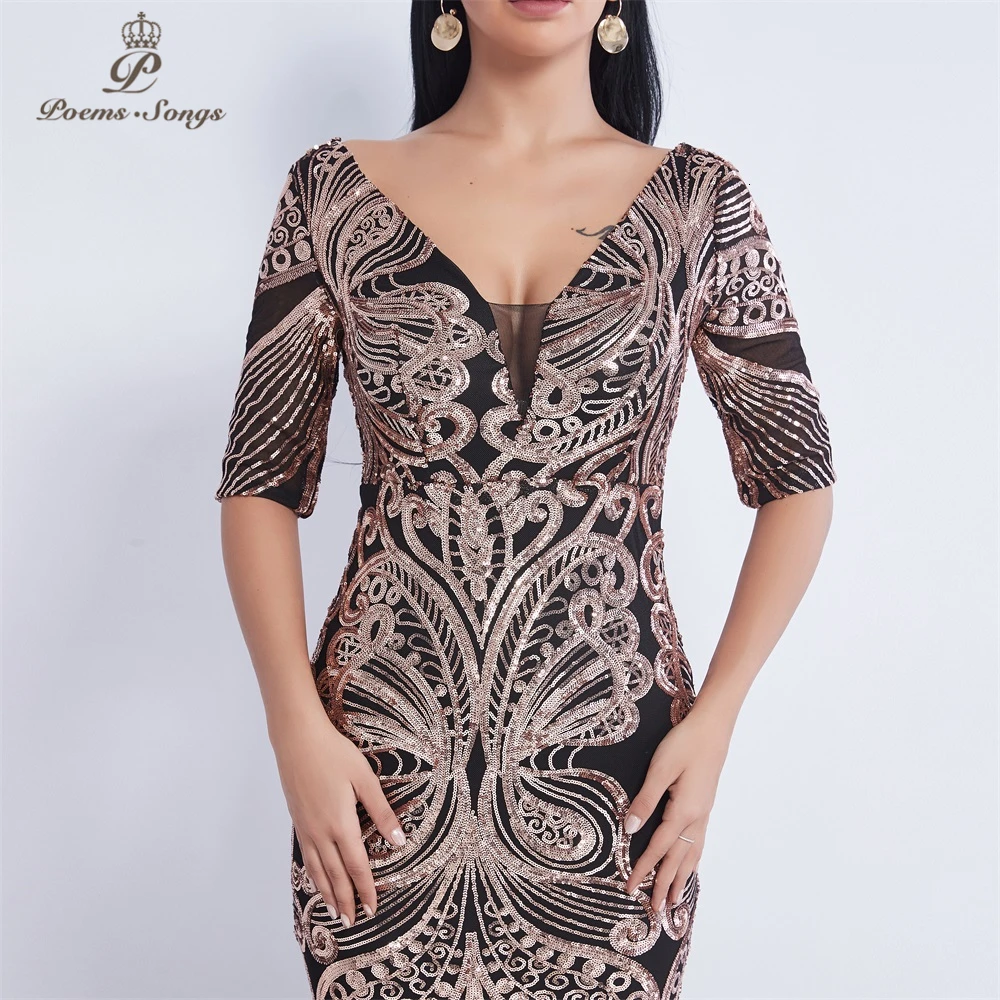 Half sleeve Butterfly style Sequin Evening dress vestido de festa formal mermaid vestido de noche robe de soiree prom dress