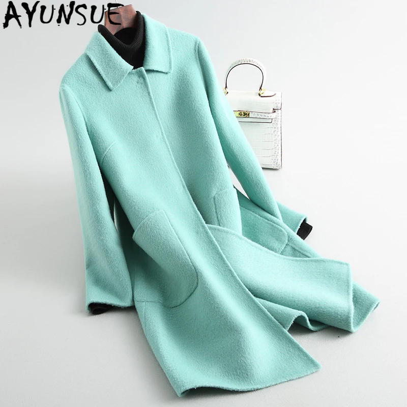 

AYUNSUE Autumn Winter Coats Women Elegant Wool Coat Female Spring 2020 Women's Jacket Double-side Casual Coats Outerwear 20212