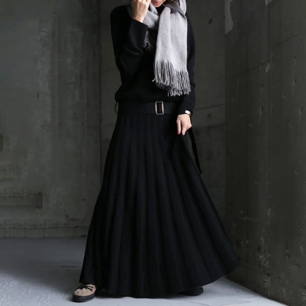 

2020 Women Long Dresses Elegant Office Ladies Pullover High Waist A Line Korean Causal Dresses Retro Preppy Vestidos Black