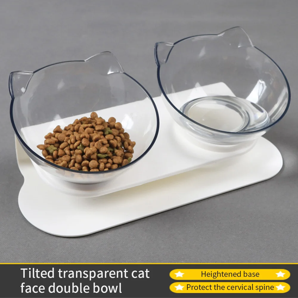 

Raised Double Dog Cat Bowls with Anti Slip Stand 15 Degree Tilted Elevated Feeders Cute Pet Food Feeding Water Cats Feeder Bowl