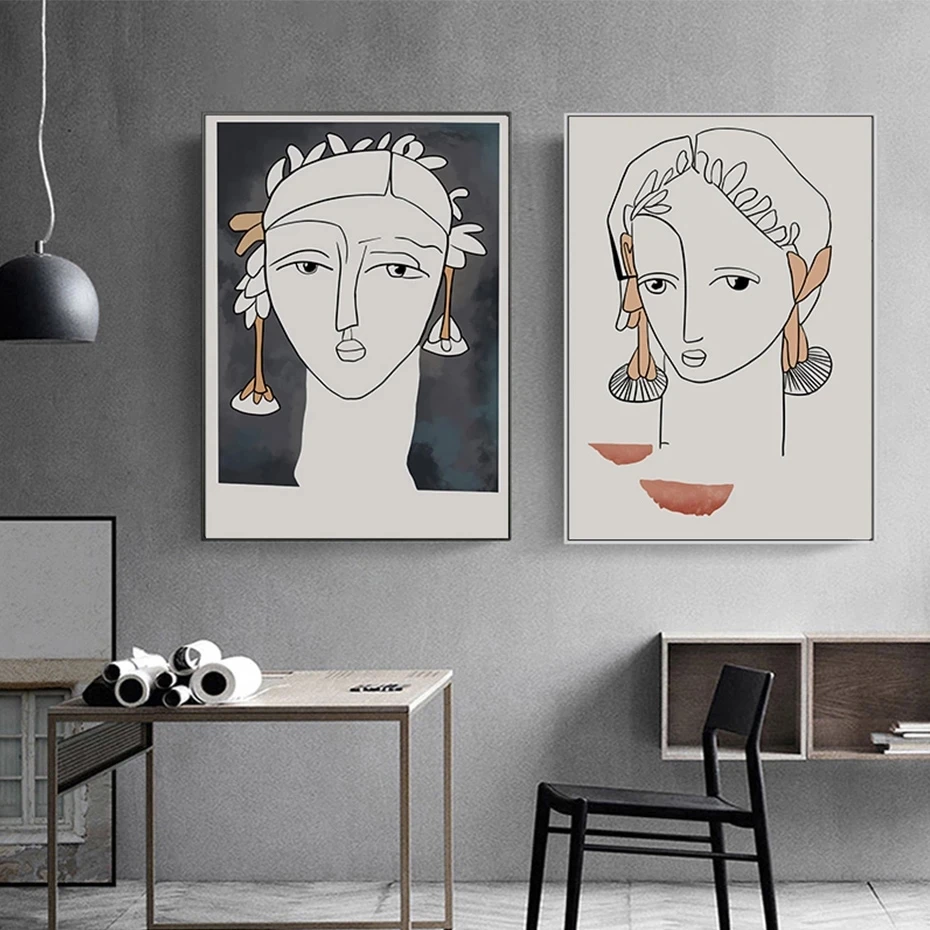 

Abstract Vintage Figure Profile Canvas Paintings Wall Art Print Poster Picture For Living Room Interior Home Decoration