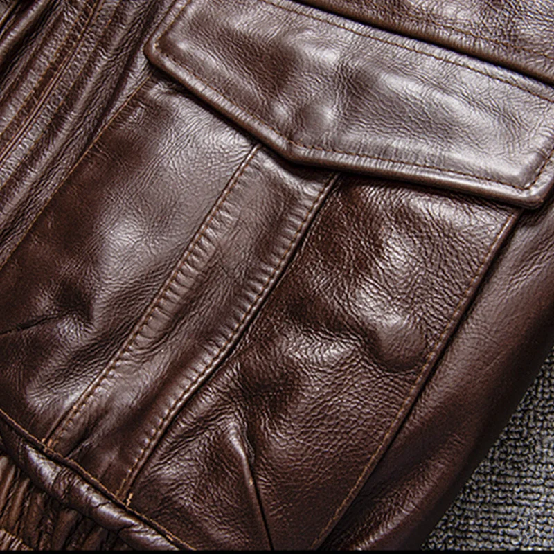 Мужская кожаная куртка в стиле милитари темно-коричневая авиационная