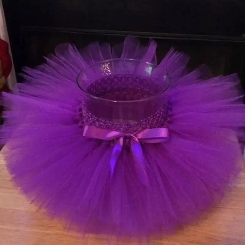 

Baby Girls Crochet Tutu Skirt Infant Solid Color Handmade Fluffy Tulle Pettiskirt with Ribbon Bow Kids Birthday Party Tutus
