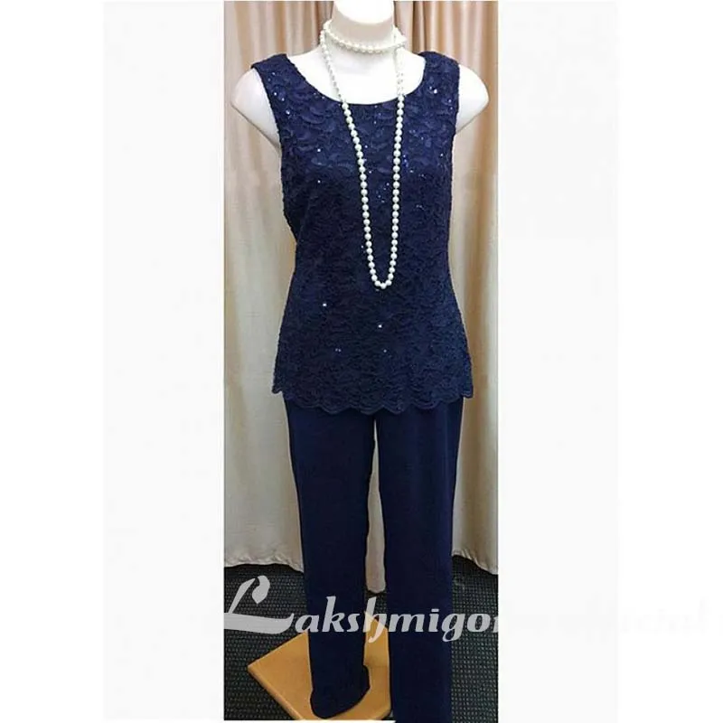 

Three-Pieces Mother of the Bride Pant Suits with Jackets Plus Size Long Sleeves Beaded Chiffon Formal Evening Occasion Wear