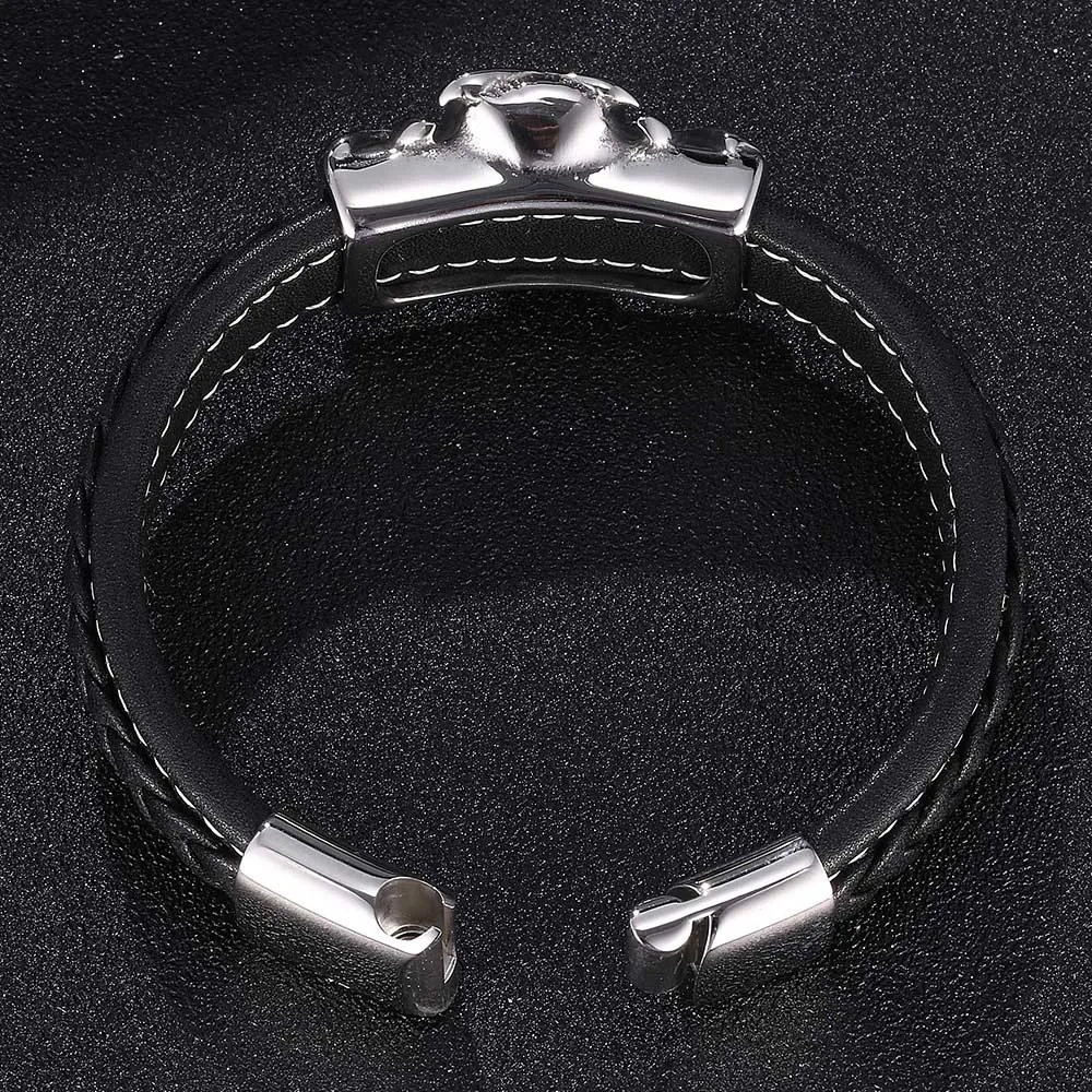 

Trendy Men Jewelry Black Leather Stainless Steel Magnet Buckle Bracelet Man owl Bracelet Gifts BB0918