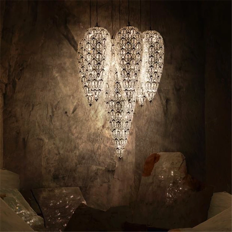 Modern Design Family Life Interior Lighting Fixture Crystal Beads Mounted Egg Shape Pendant Lamp Silver Frame For Tearoom | Лампы и