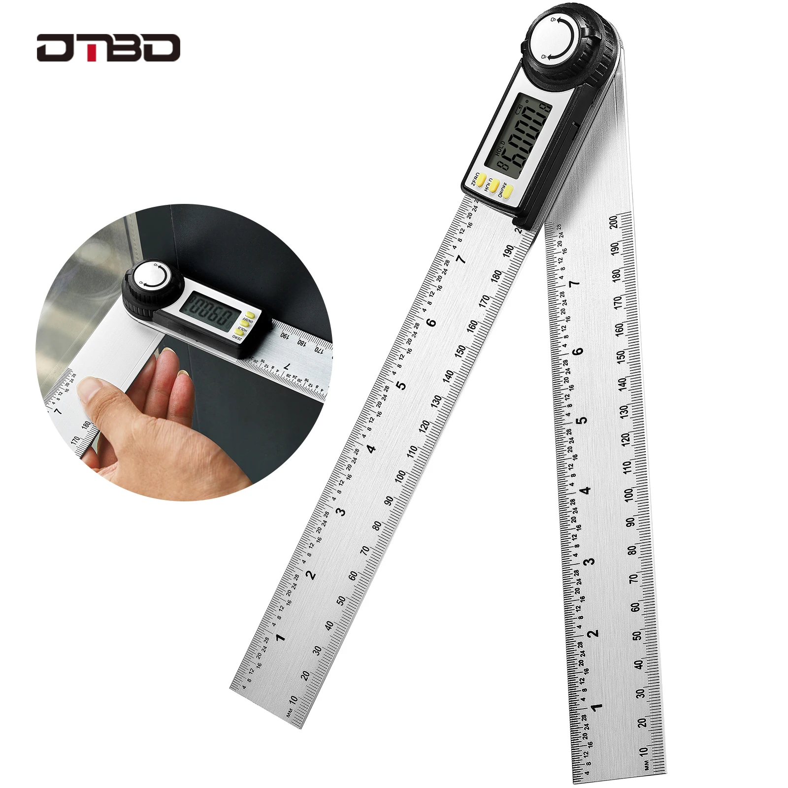 

DTBD Digital Protractor Angle Ruler 200mm 8inch Angle Finder Meter Al-Alloy Angle Detector 360 Goniometer Inclinometer