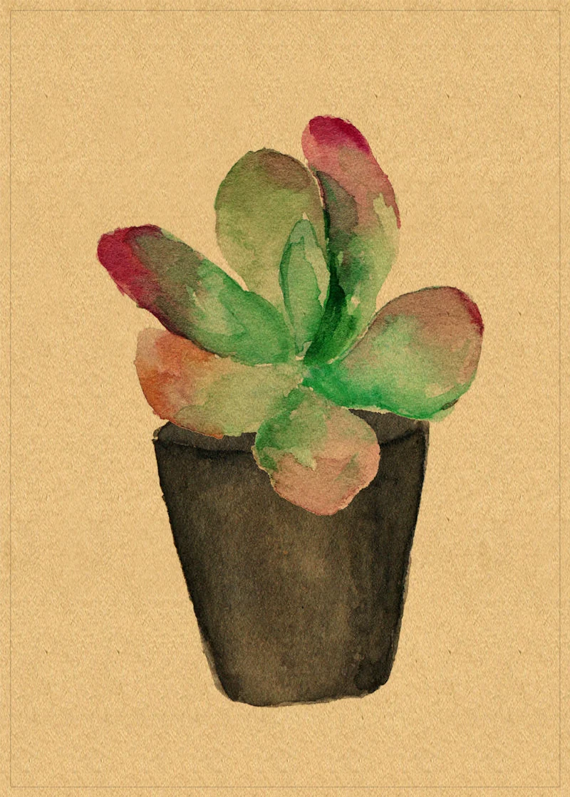 Акварельные листья на стену в зеленом стиле растения скандинавском крафт-бумага