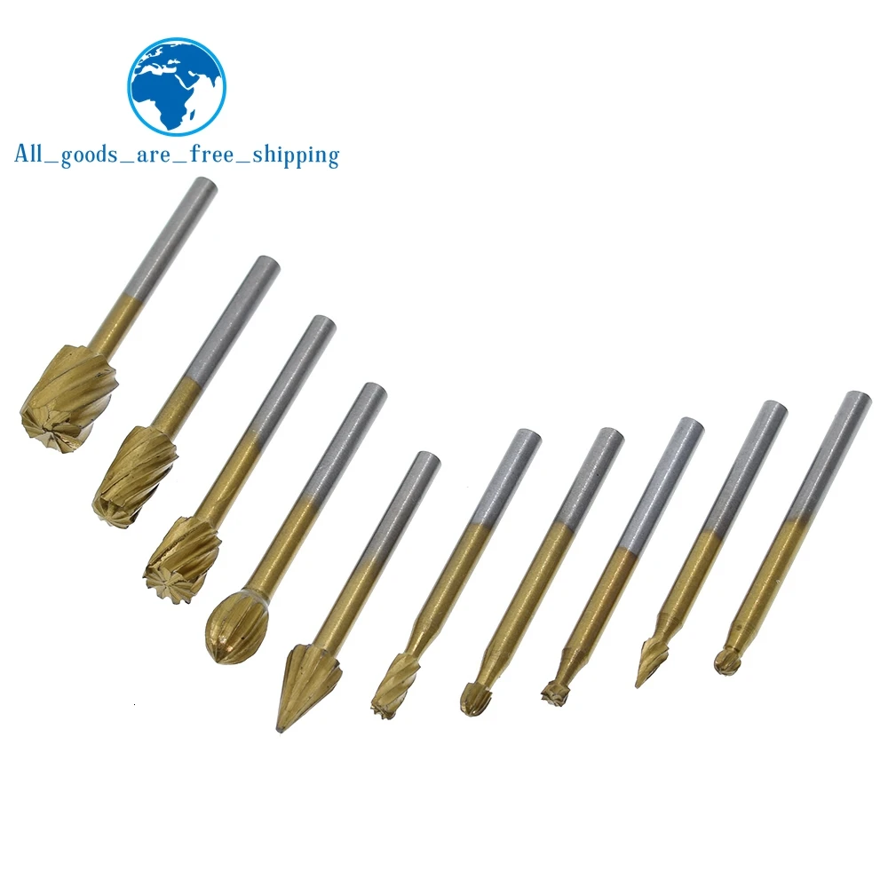 

10 Pieces 1/8 HSS Routing Router Drill Bits Set Dremel Carbide Rotary Burrs Tools Wood Stone Metal Root Carving Milling Cutter